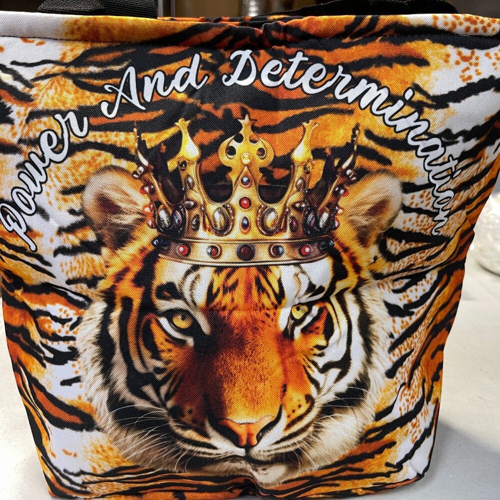 ORANGE TIGER TOTE / BAG "POWER AND DETERMINATION" KING SIZE 12X16X7